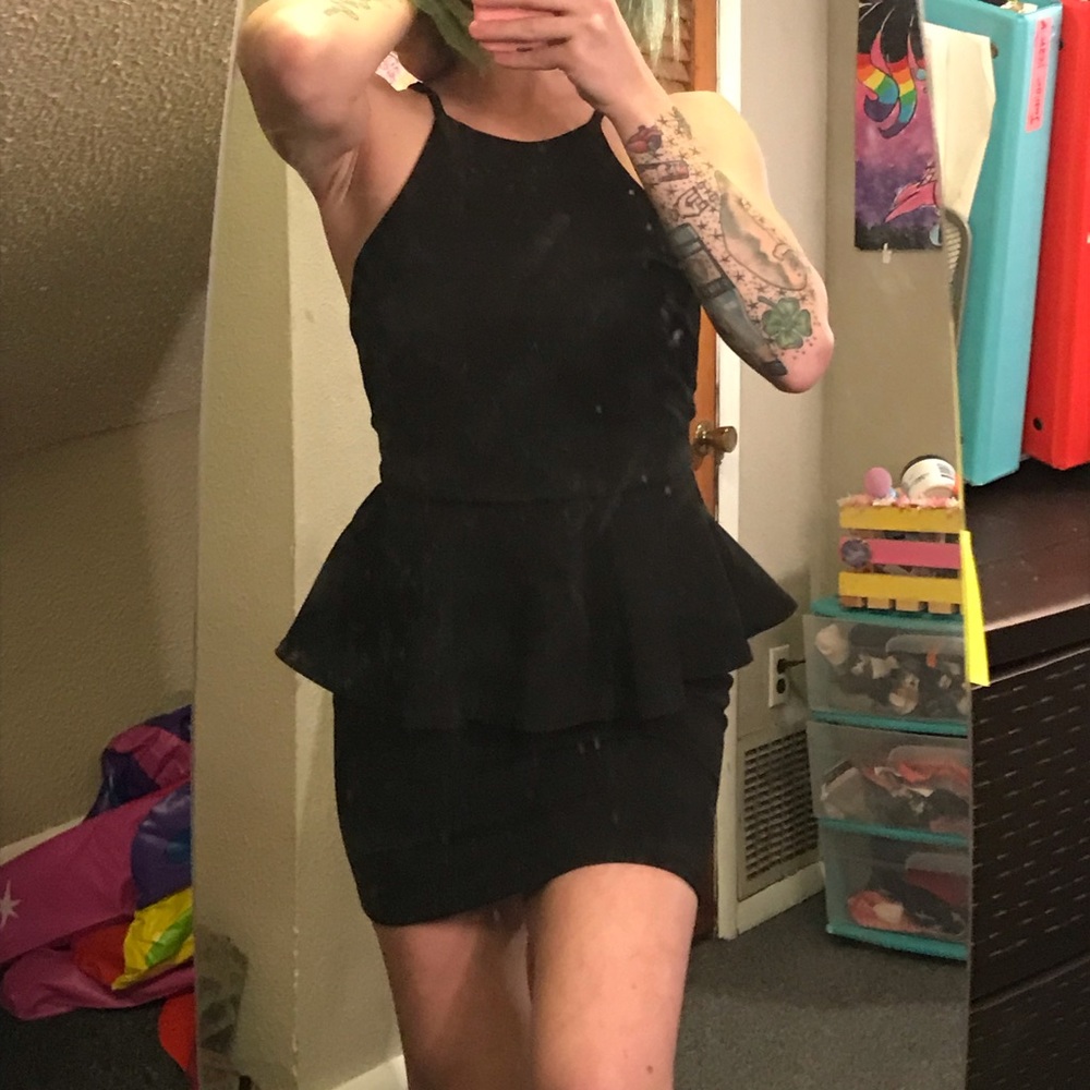 Black Body-Con Dress with Waist Ruffle